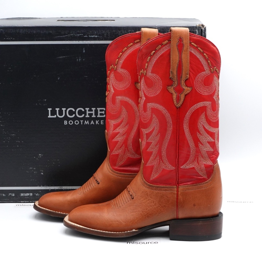 NEW Size 7.5 Women's Lucchese Cow Saddle Stitch Leather Western Boots M3790 Tan